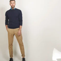Montagut Pulls-Pull col rond en coton cachemire - Burton 05-Bleu marine