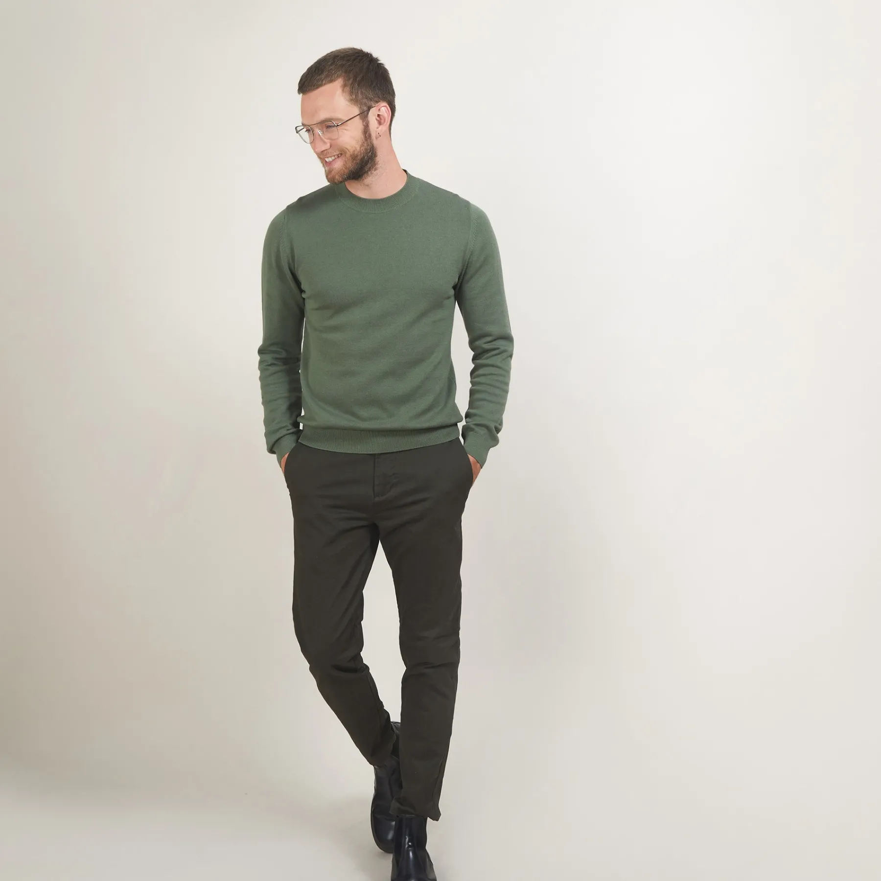 Montagut Pulls-Pull col rond en coton cachemire - Burton 83-Kaki