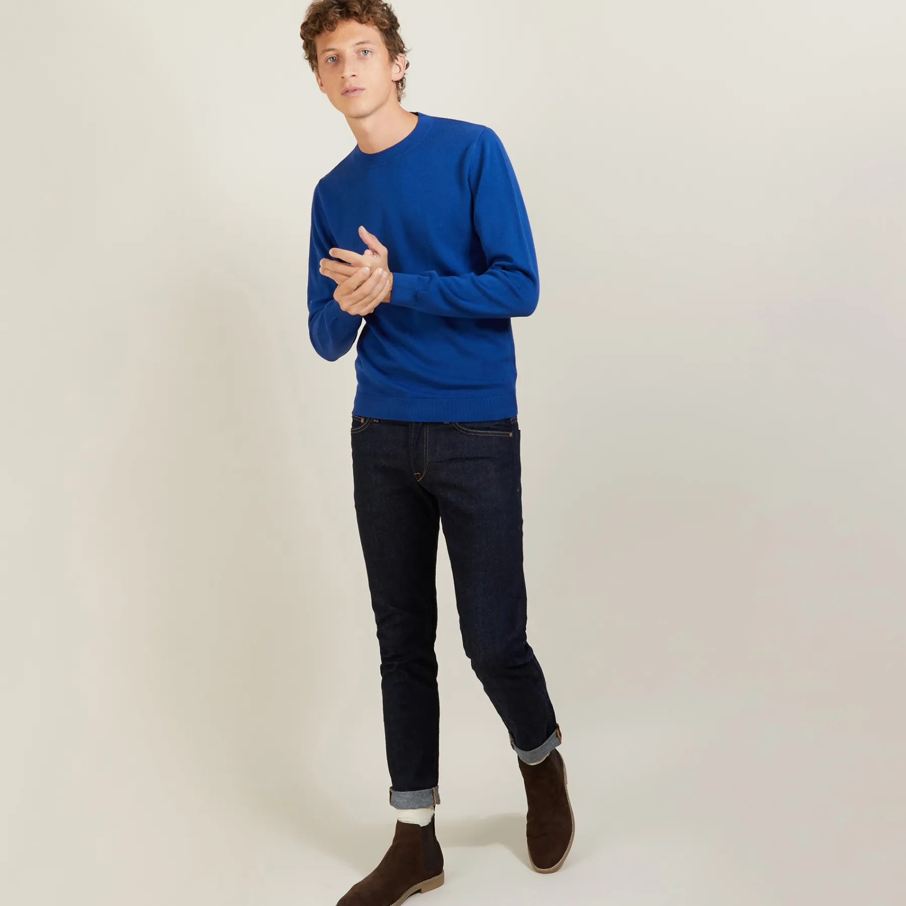 Montagut Pulls-Pull col rond en coton cachemire - Burton 48-Bleu roi