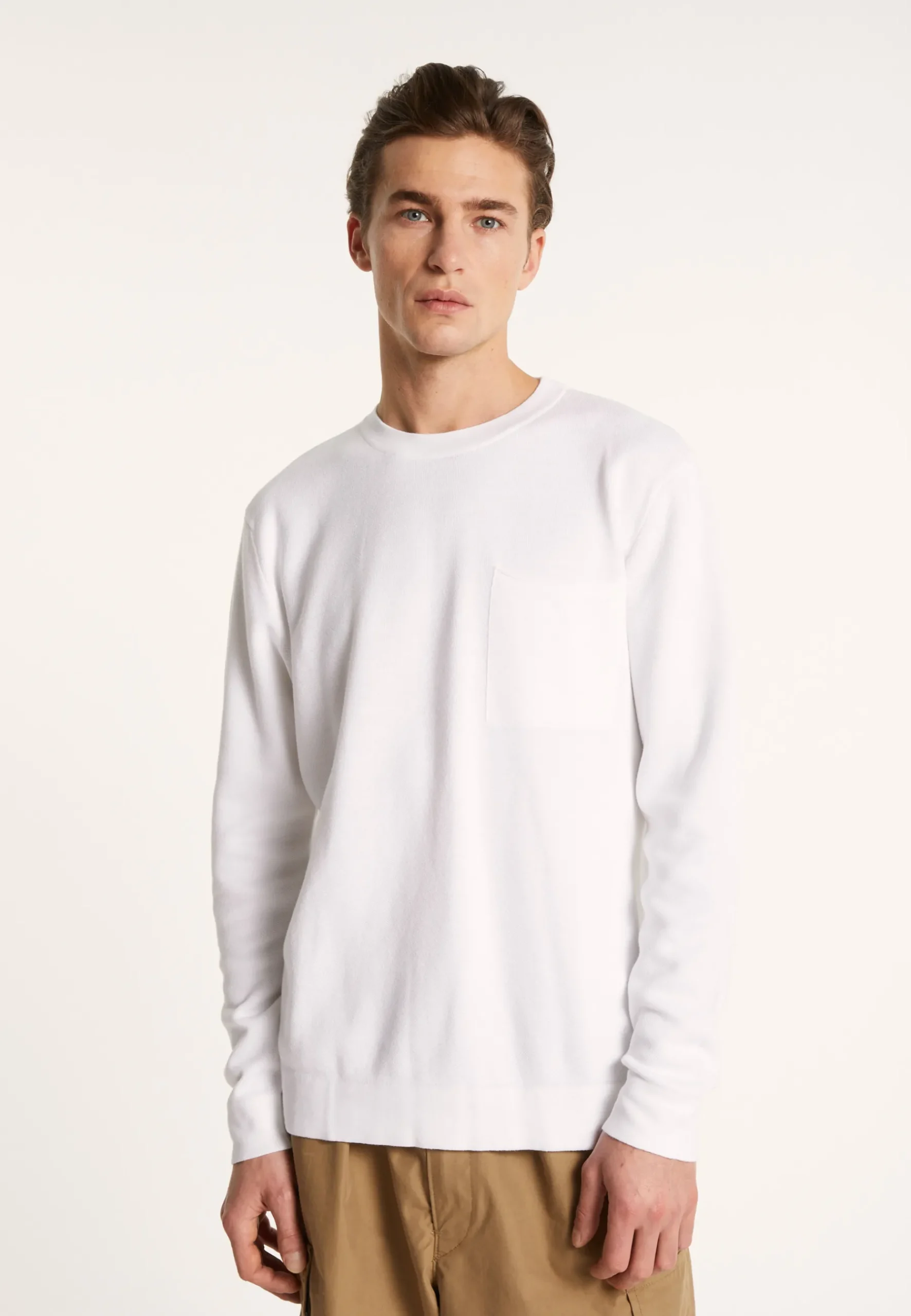 Montagut Pulls-Pull col rond en coton et lin flammé - Isaia 02-Blanc