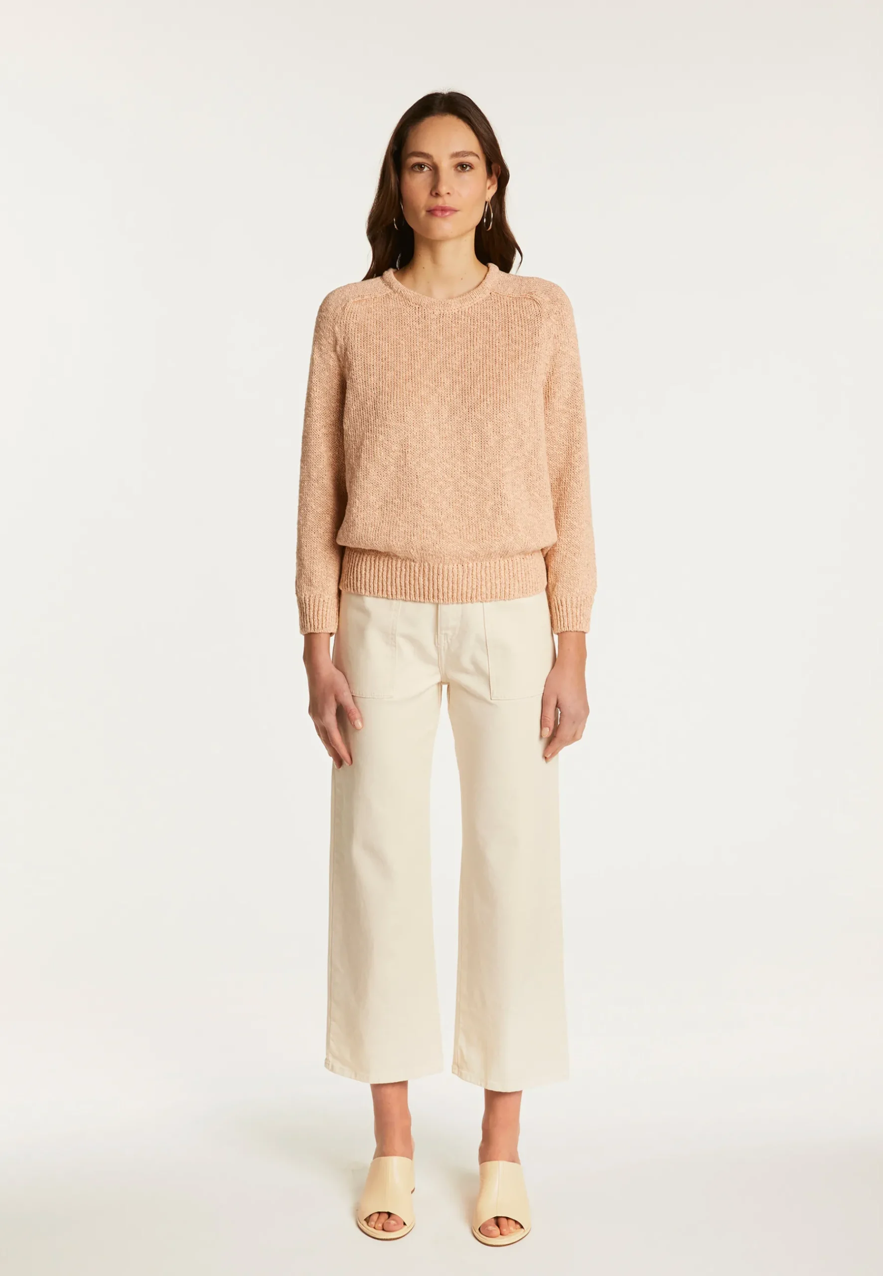 Montagut Pulls-Pull col rond en coton et lin - Nicky 24-Rose clair