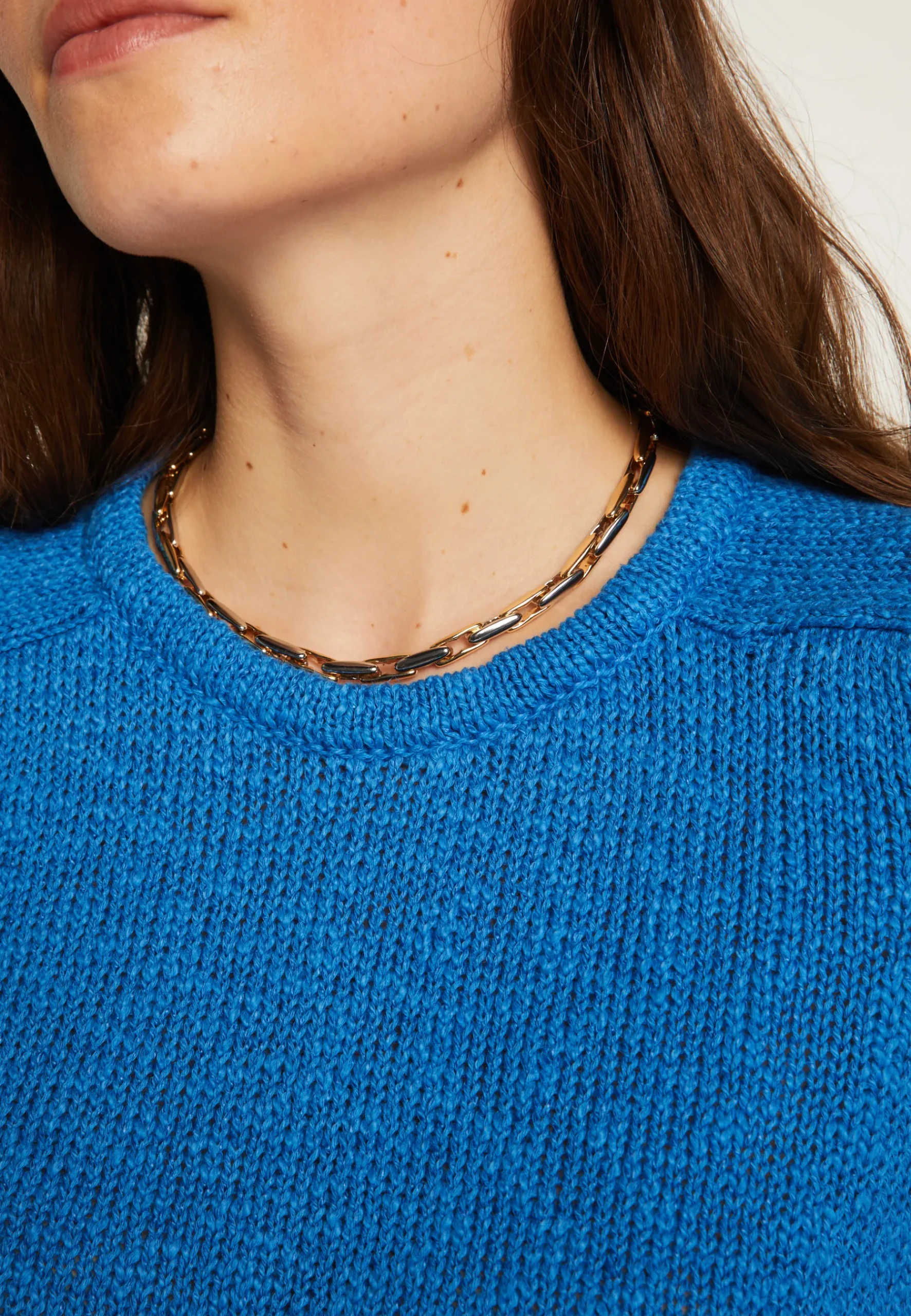 Montagut Pulls-Pull col rond en coton et lin - Nicky 06-Bleu moyen