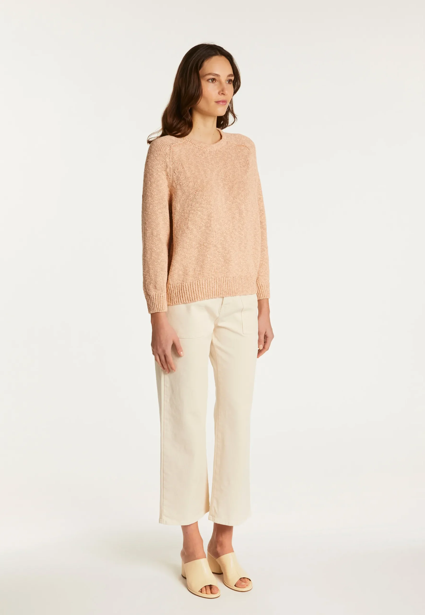 Montagut Pulls-Pull col rond en coton et lin - Nicky 24-Rose clair
