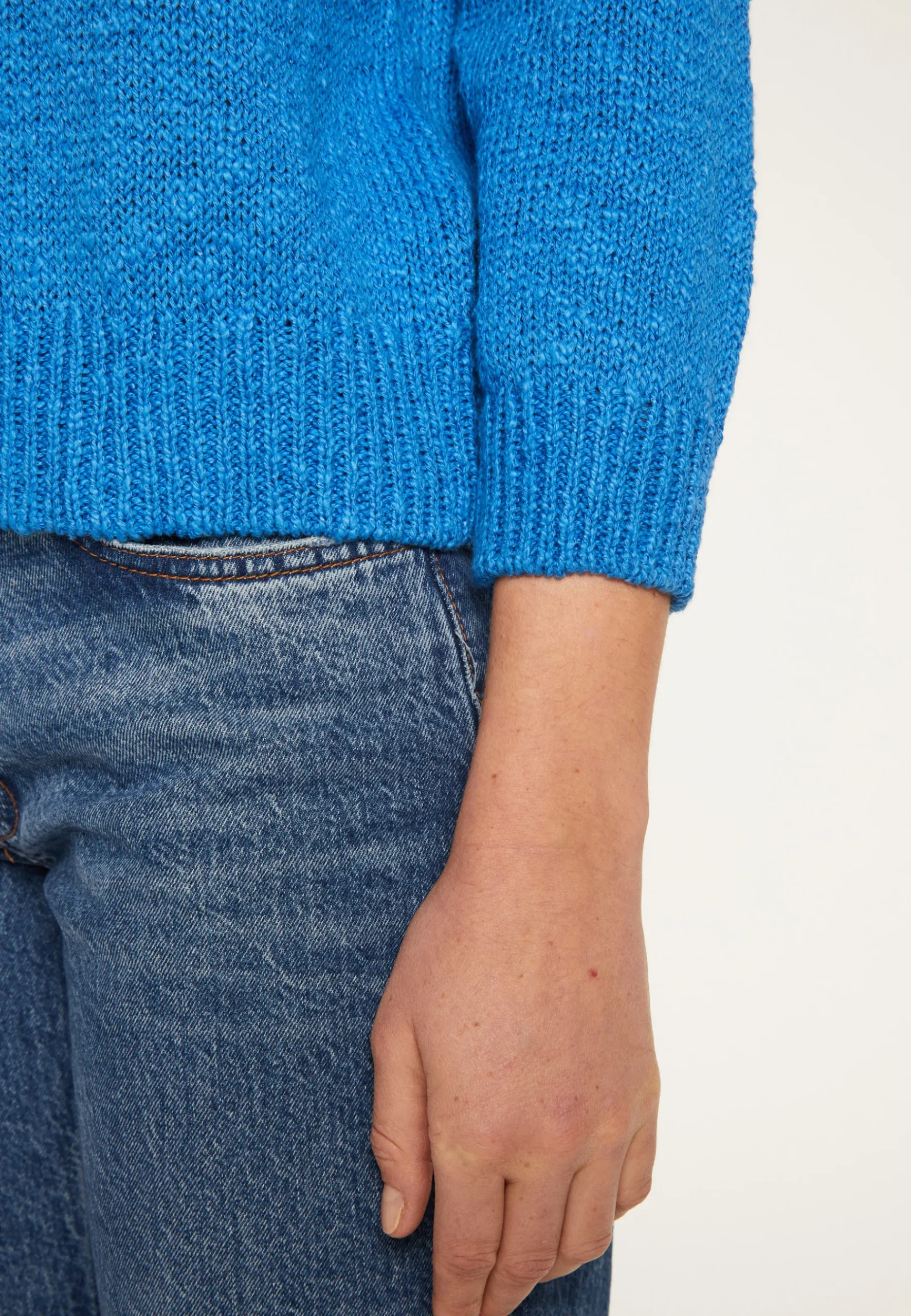 Montagut Pulls-Pull col rond en coton et lin - Nicky 06-Bleu moyen