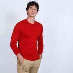 Montagut Pulls-Pull col rond en laine et soie - Barsam 52-Rouge