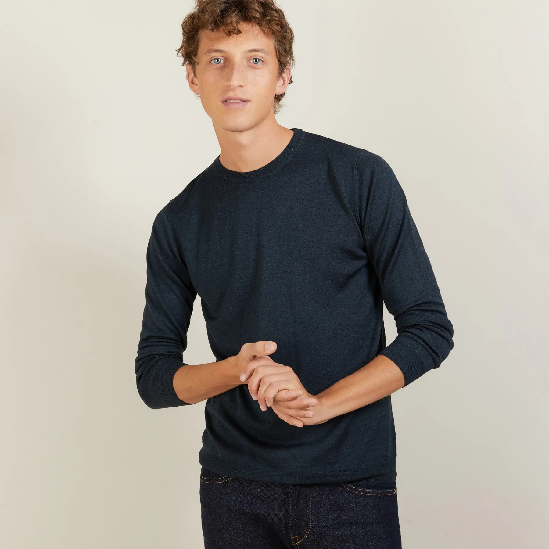 Montagut Pulls-Pull col rond en laine et soie - Barsam 10-Gris foncé