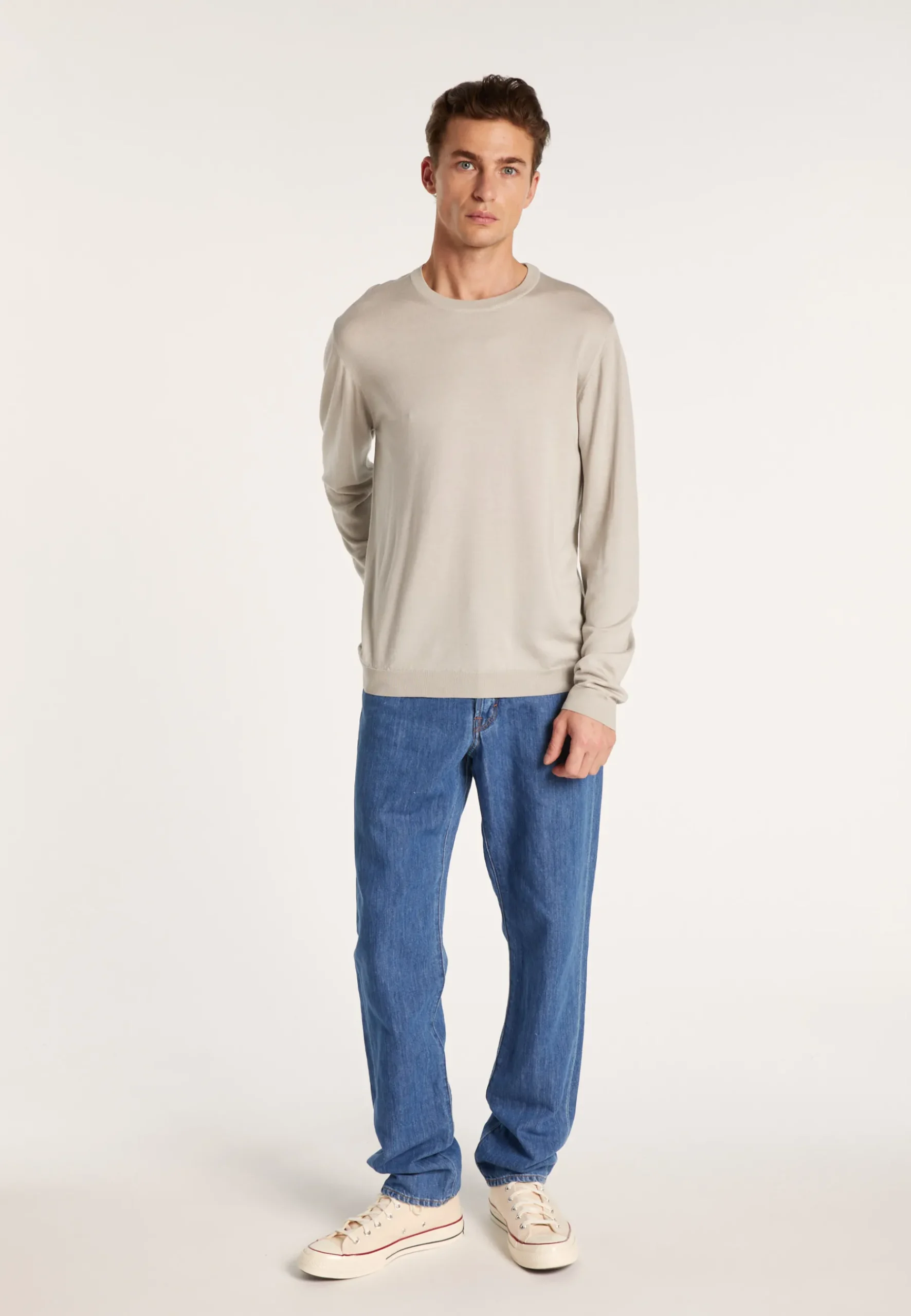 Montagut Pulls-Pull col rond en laine et soie - Barsam 11-Gris clair