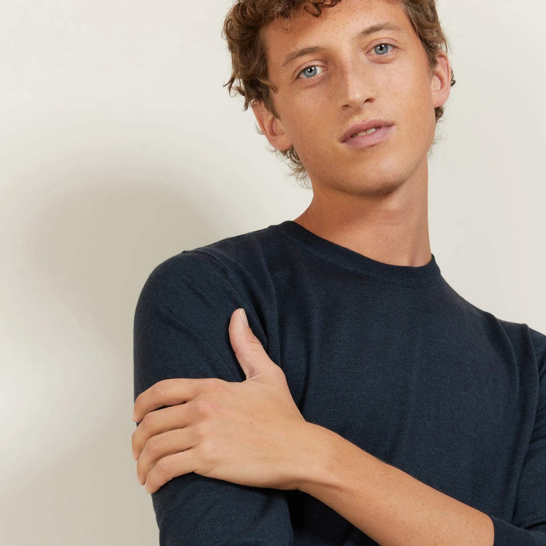 Montagut Pulls-Pull col rond en laine et soie - Barsam 10-Gris foncé