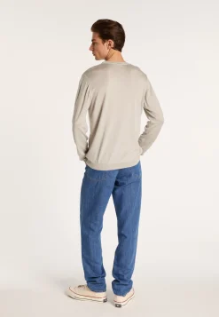 Montagut Pulls-Pull col rond en laine et soie - Barsam 11-Gris clair
