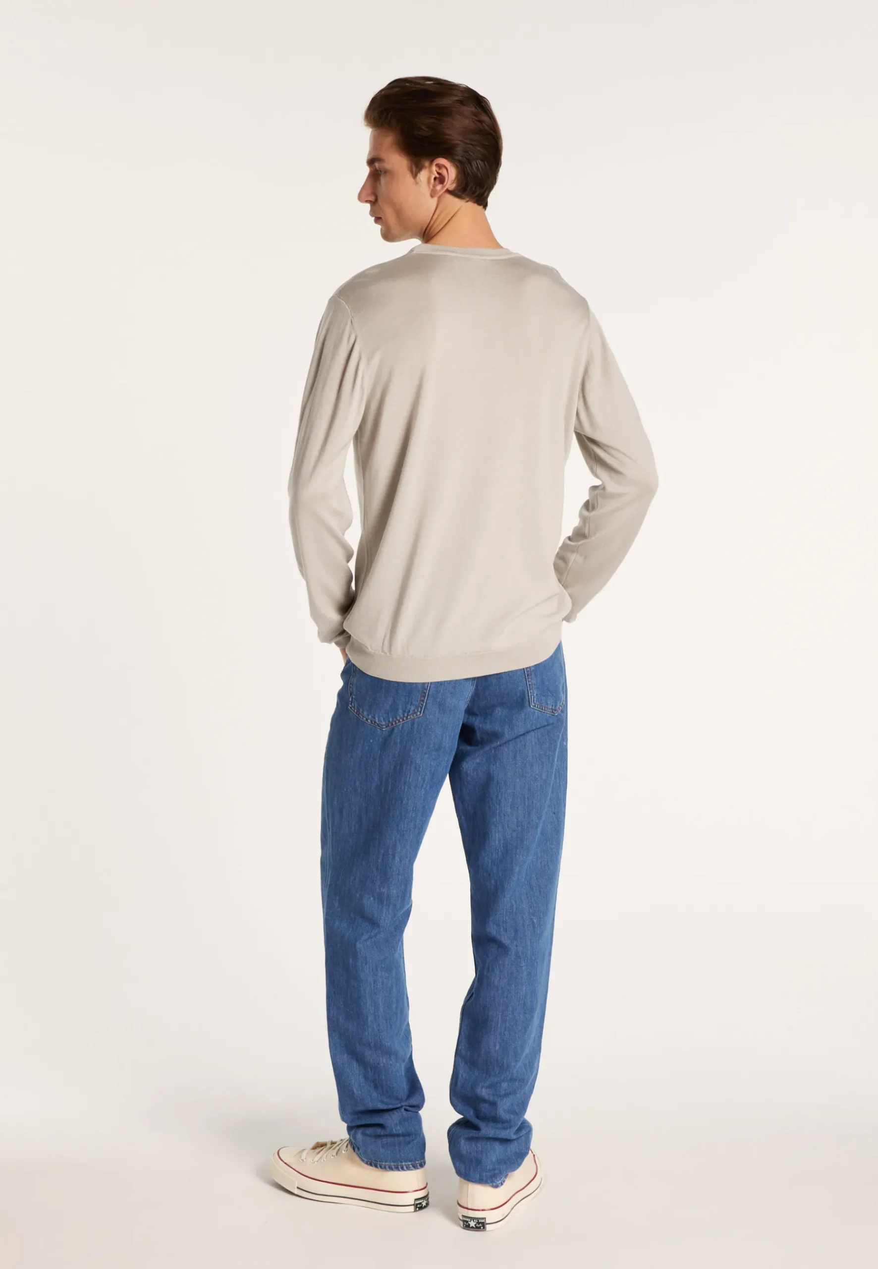 Montagut Pulls-Pull col rond en laine et soie - Barsam 11-Gris clair
