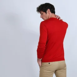Montagut Pulls-Pull col rond en laine et soie - Barsam 52-Rouge
