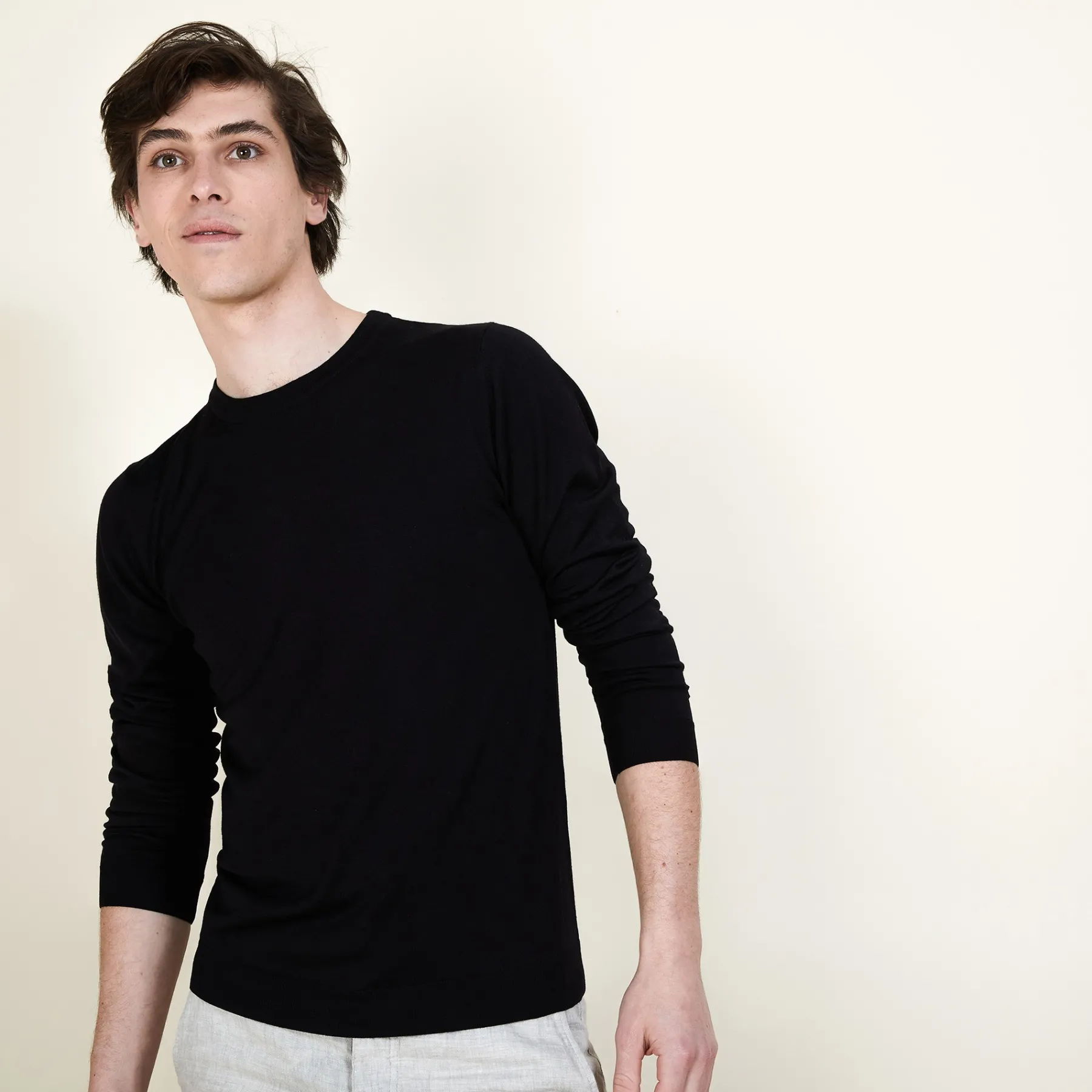 Montagut Pulls-Pull col rond en laine et soie - Barsam 11-Gris clair