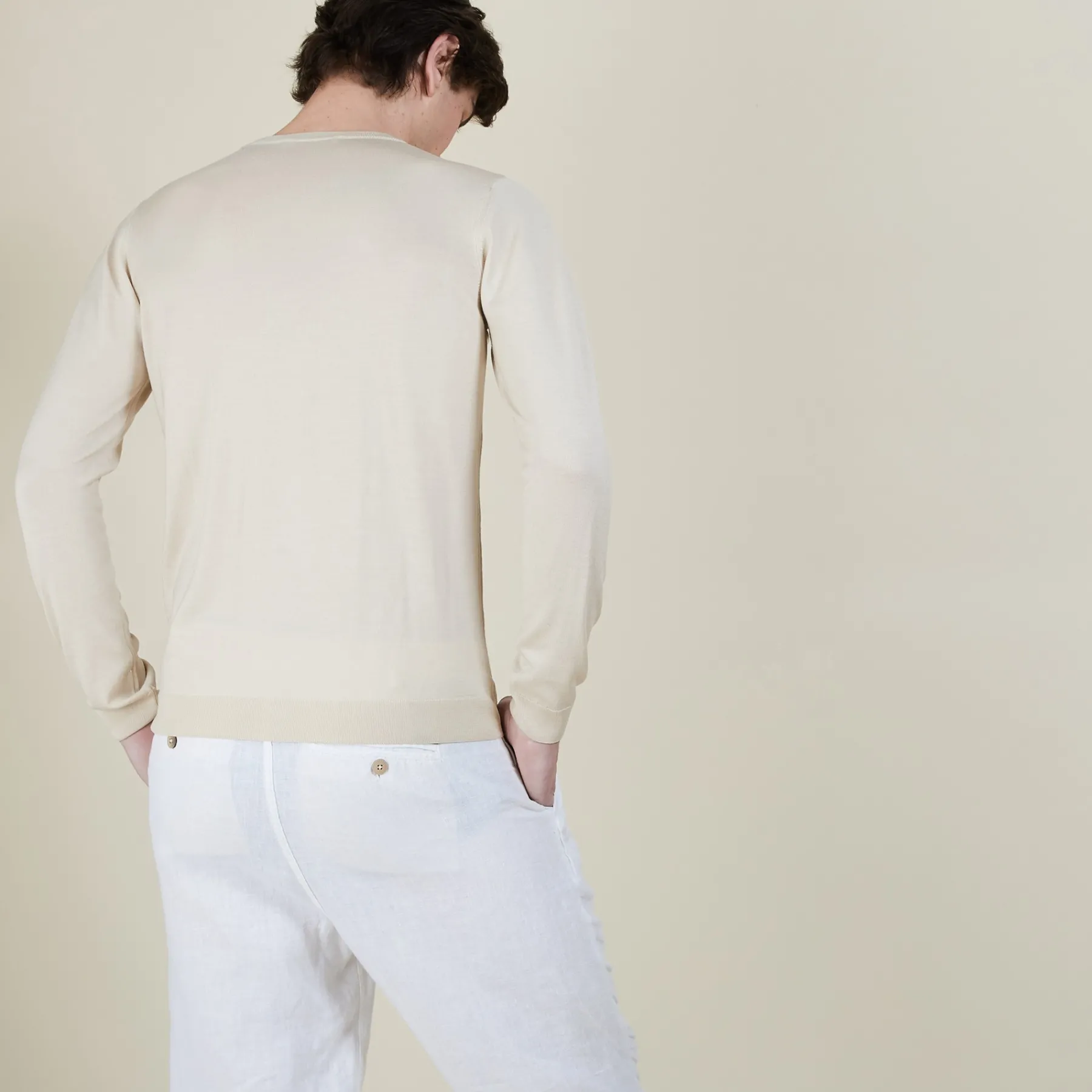 Montagut Pulls-Pull col rond en laine et soie - Barsam 11-Gris clair