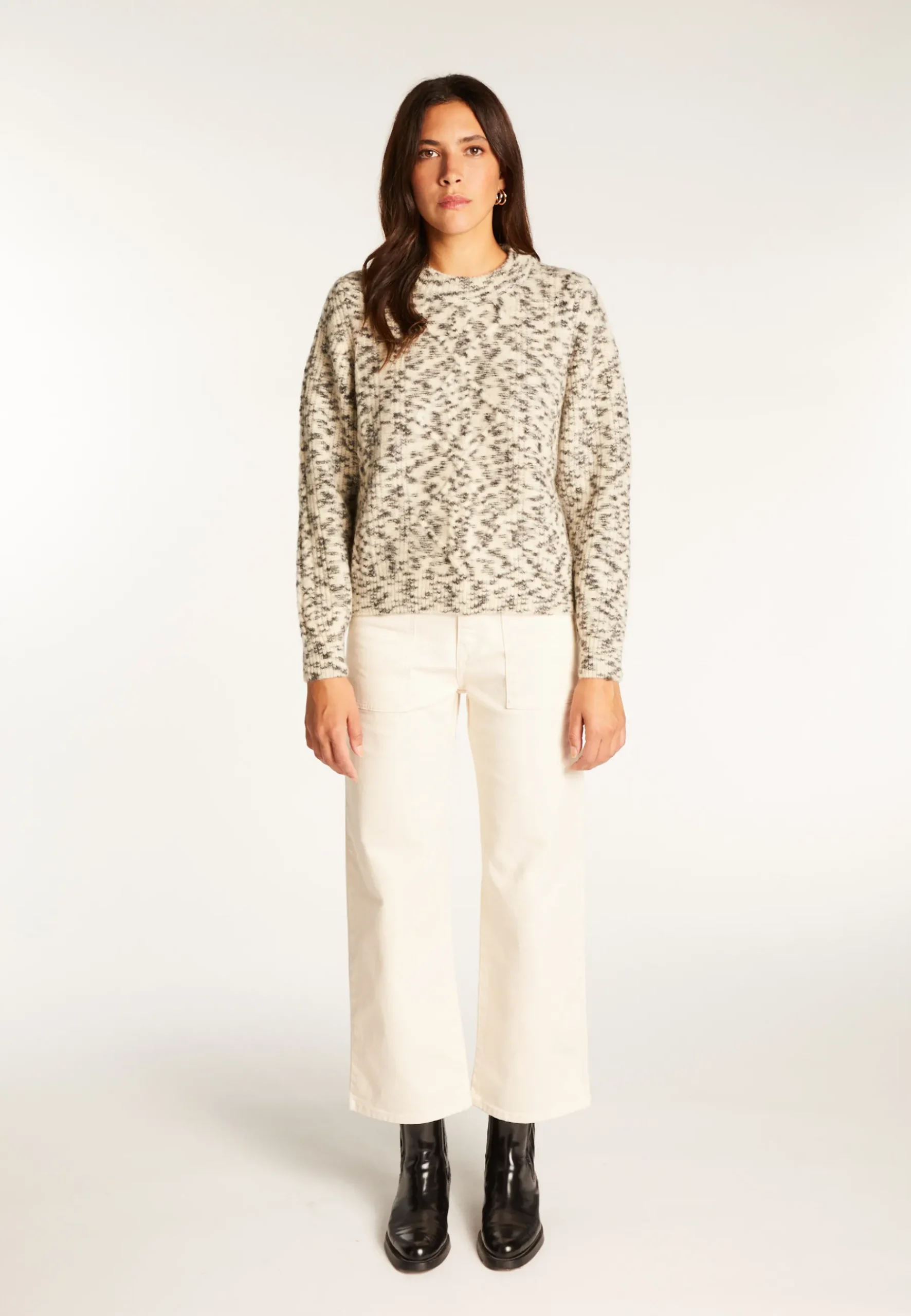 Montagut Pulls-Pull col rond en laine mohair - Vanessa 82-Ecru