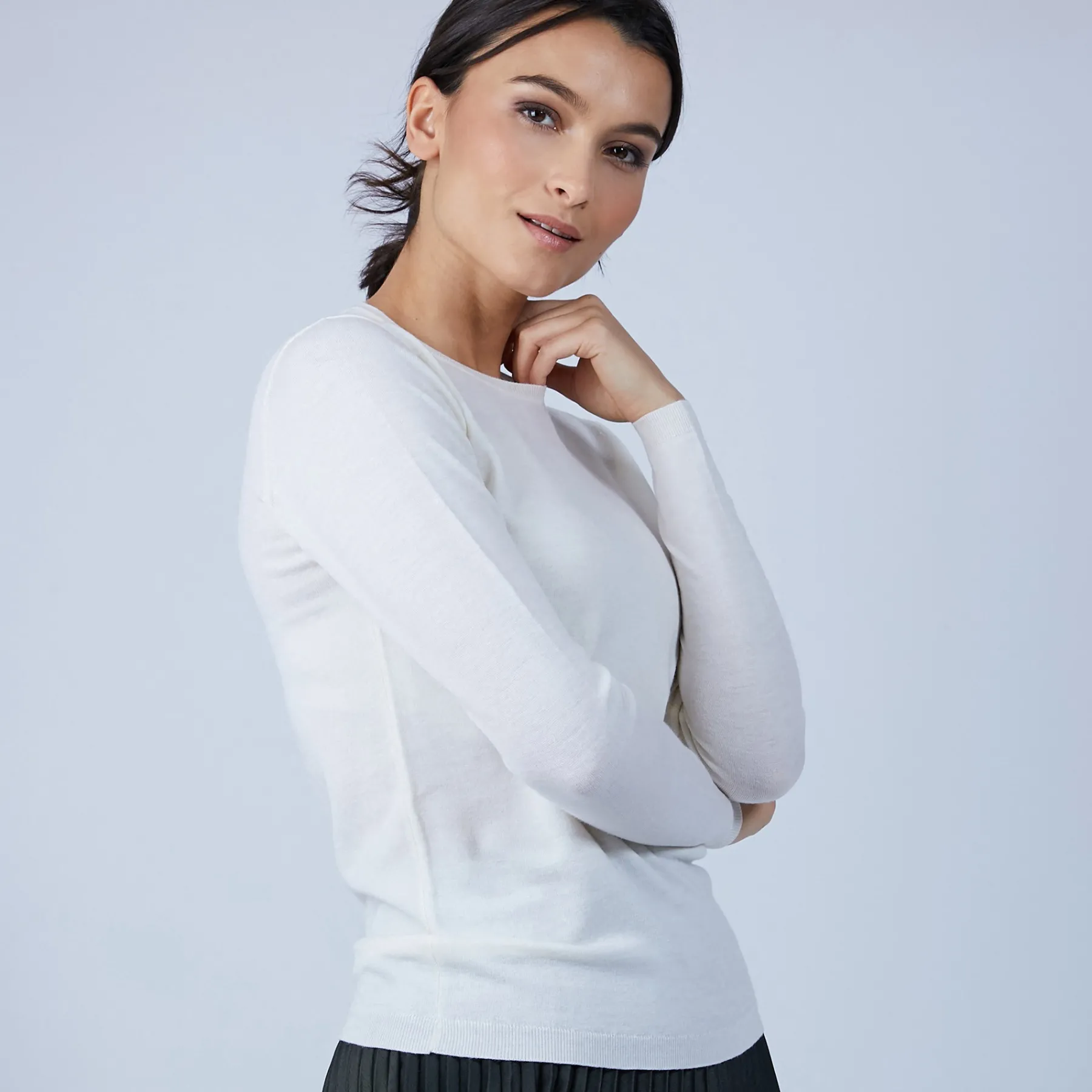 Montagut Les Incontournables-Pull col rond en laine mérinos - Berenice 02-Blanc