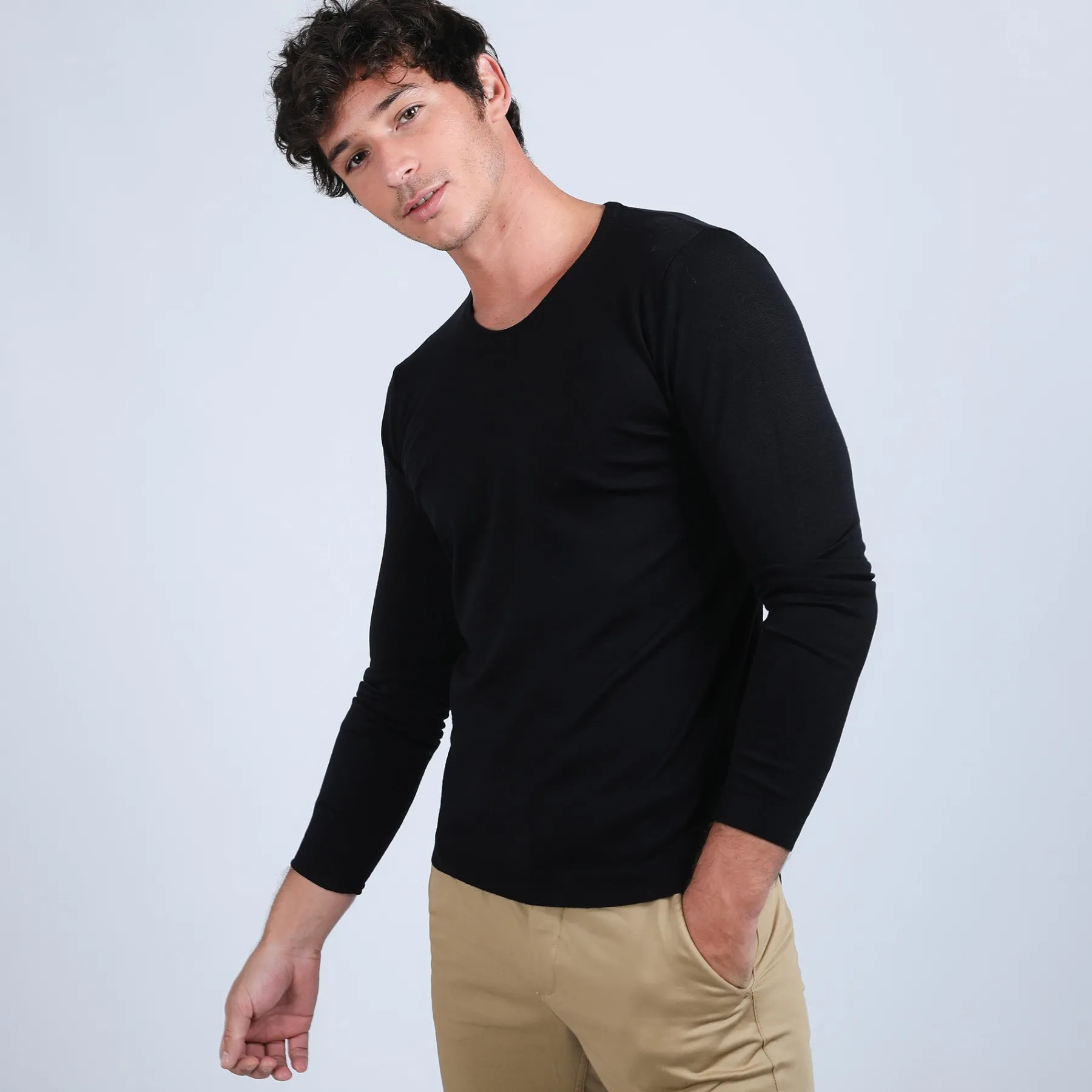 Montagut Pulls-Pull col rond en laine mérinos - Eddie 01-Noir