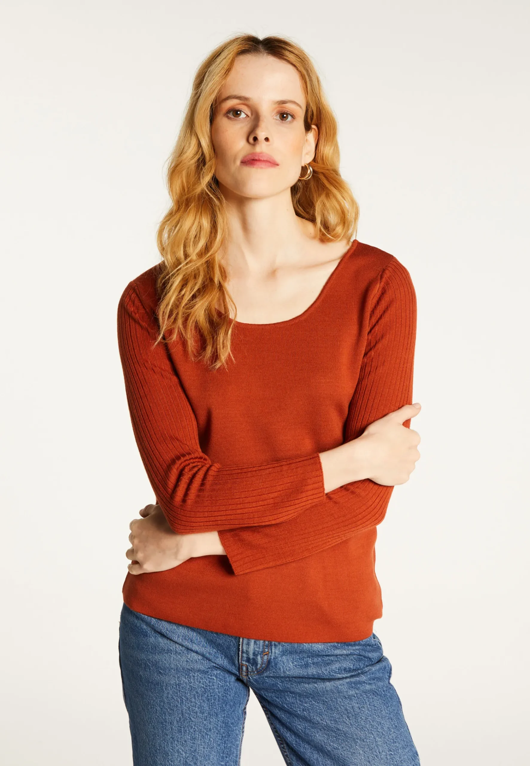 Montagut Pulls-Pull col rond en laine mérinos maille fine - Altesa 92-Rouille