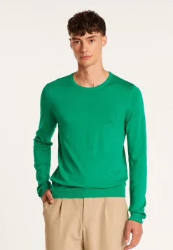 Montagut Pulls-Pull col rond en laine mérinos - Luciano 22-Vert moyen