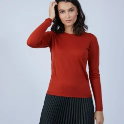Montagut Les Incontournables-Pull col rond en laine mérinos - Berenice 46-Marron clair