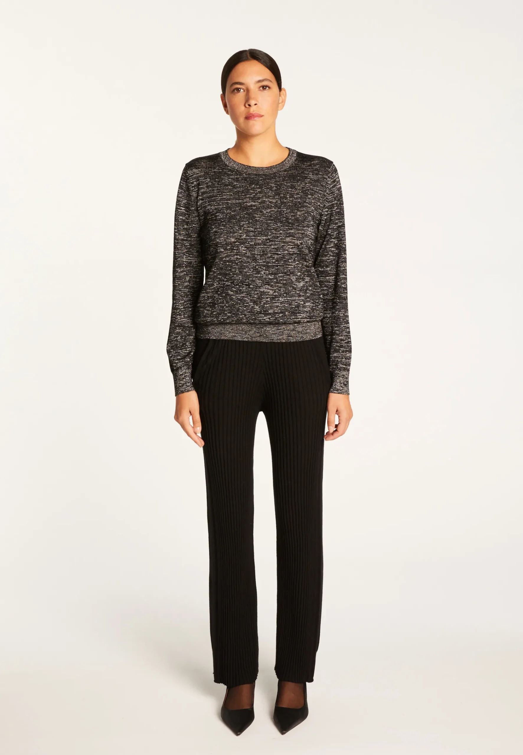 Montagut Pulls-Pull col rond en laine mérinos lurex - Asena Lux 01-Noir