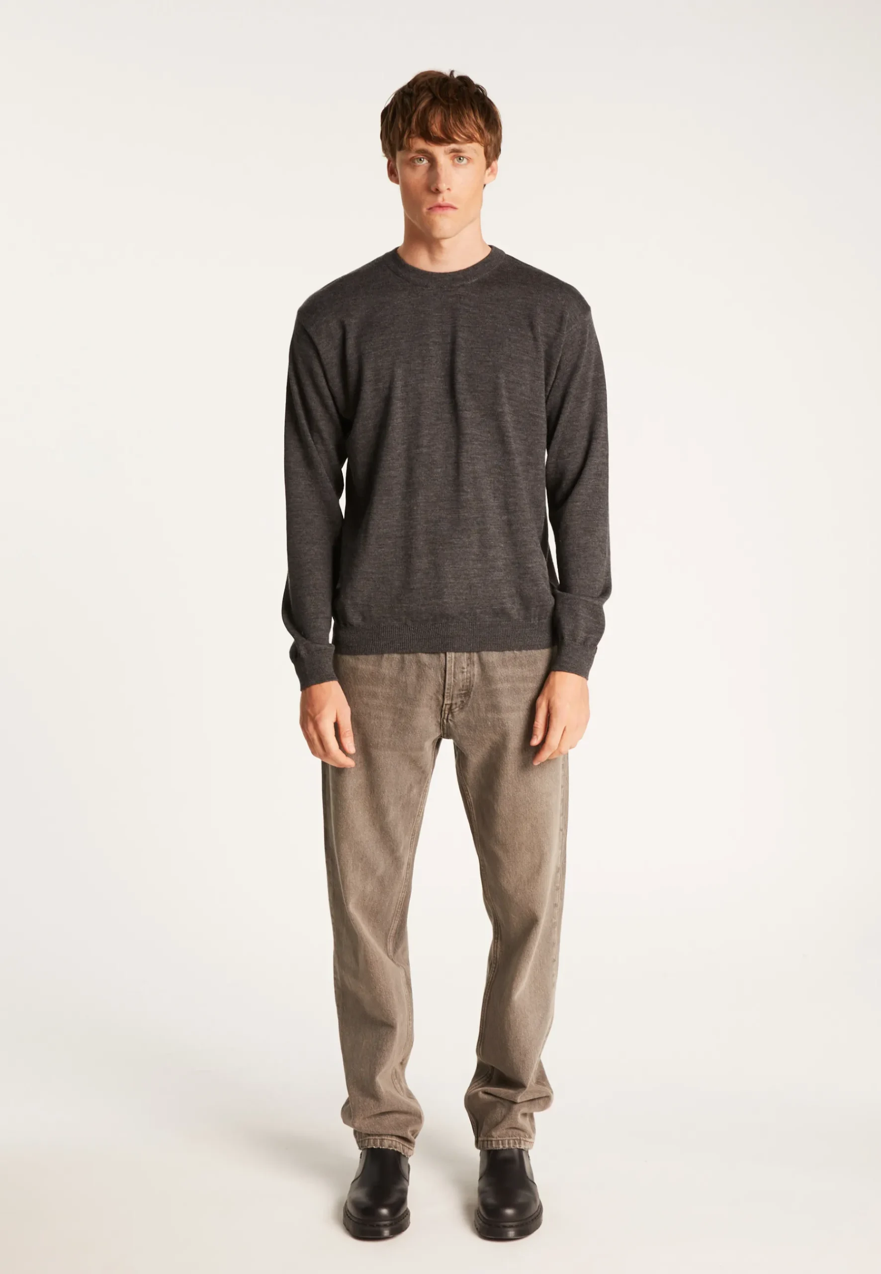 Montagut Pulls-Pull col rond en laine mérinos - Thierry 10-Gris foncé