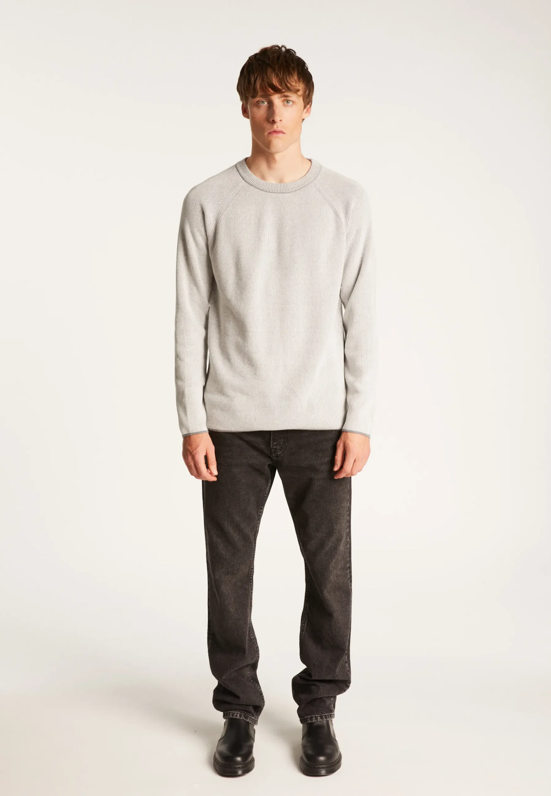 Montagut Pulls-Pull col rond en laine velours - Tino 09-Gris moyen