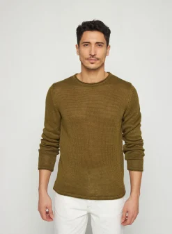 Montagut Pulls-Pull col rond en lin - Rudy 83-Kaki