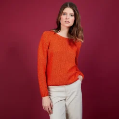 Montagut Pulls-Pull col rond en soie coton et laine - Benji 15-Orange