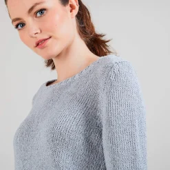 Montagut Pulls-Pull col rond en soie coton et laine - Benji 11-Gris clair
