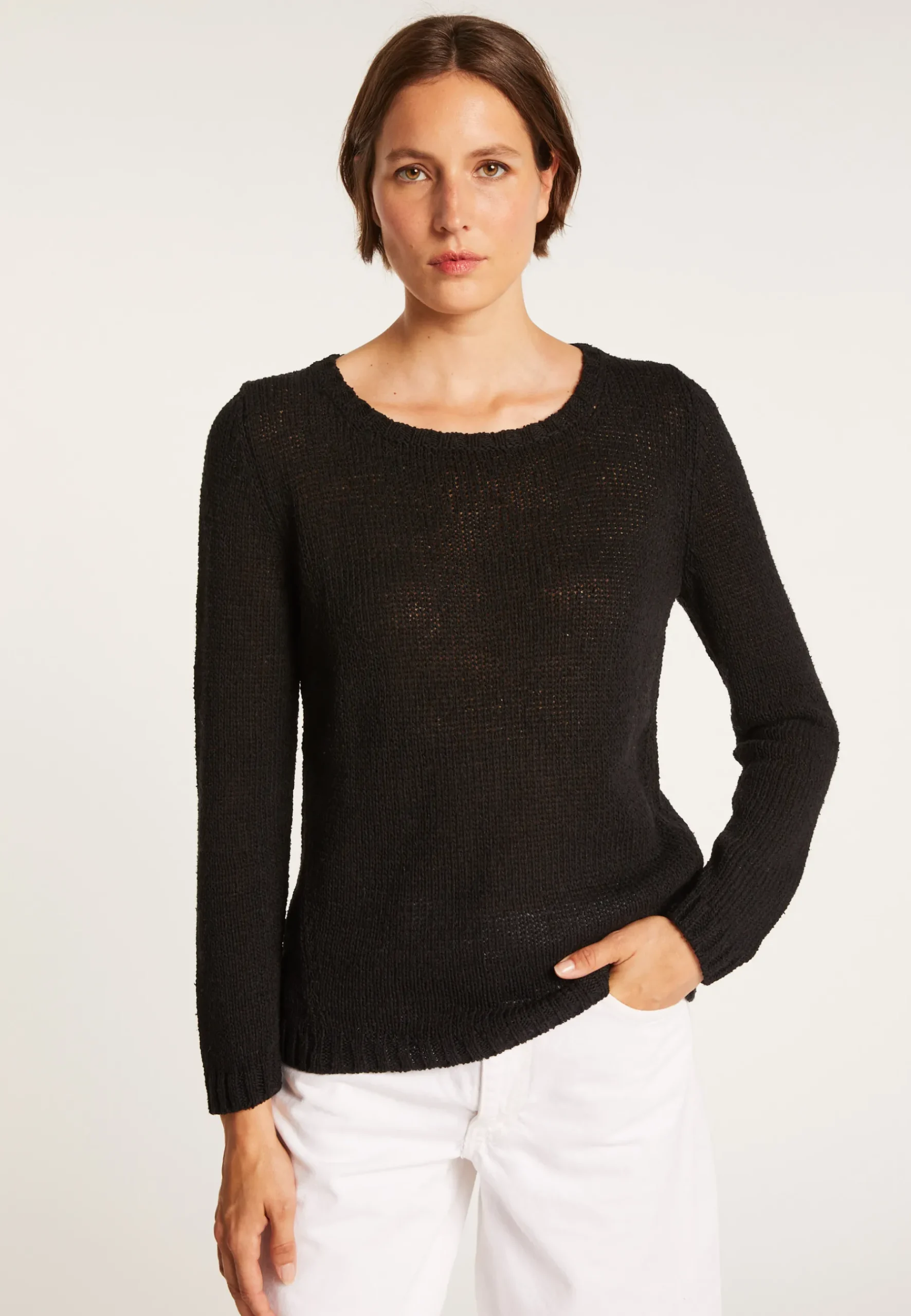 Montagut Pulls-Pull col rond en soie coton et laine - Benji 01-Noir