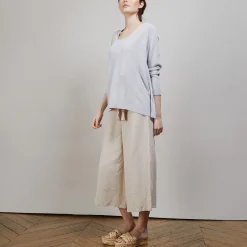 Montagut Pulls-Pull col rond en viscose crepe - Babouche 81-Gris pale