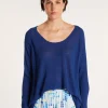 Montagut Pulls-Pull col rond en viscose crepe - Babouche 03-Bleu foncé
