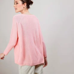 Montagut Pulls-Pull col rond en viscose crepe - Babouche 25-Rose moyen