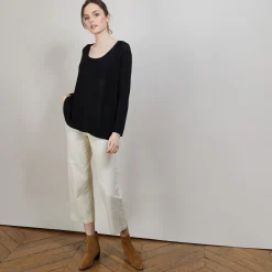 Montagut Pulls-Pull col rond en viscose crepe - Babouche 82-Ecru