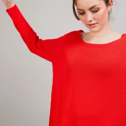Montagut Pulls-Pull col rond en viscose crepe - Babouche 52-Rouge