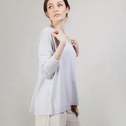 Montagut Pulls-Pull col rond en viscose crepe - Babouche 82-Ecru