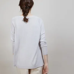 Montagut Pulls-Pull col rond en viscose crepe - Babouche 82-Ecru