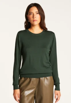 Montagut Les Incontournables-Pull col rond laine mérinos - Asena 21-Vert foncé