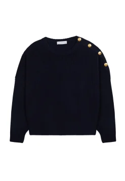 Montagut Pulls-Pull col rond épaule boutonnée en laine mérinos - Gao 05-Bleu marine