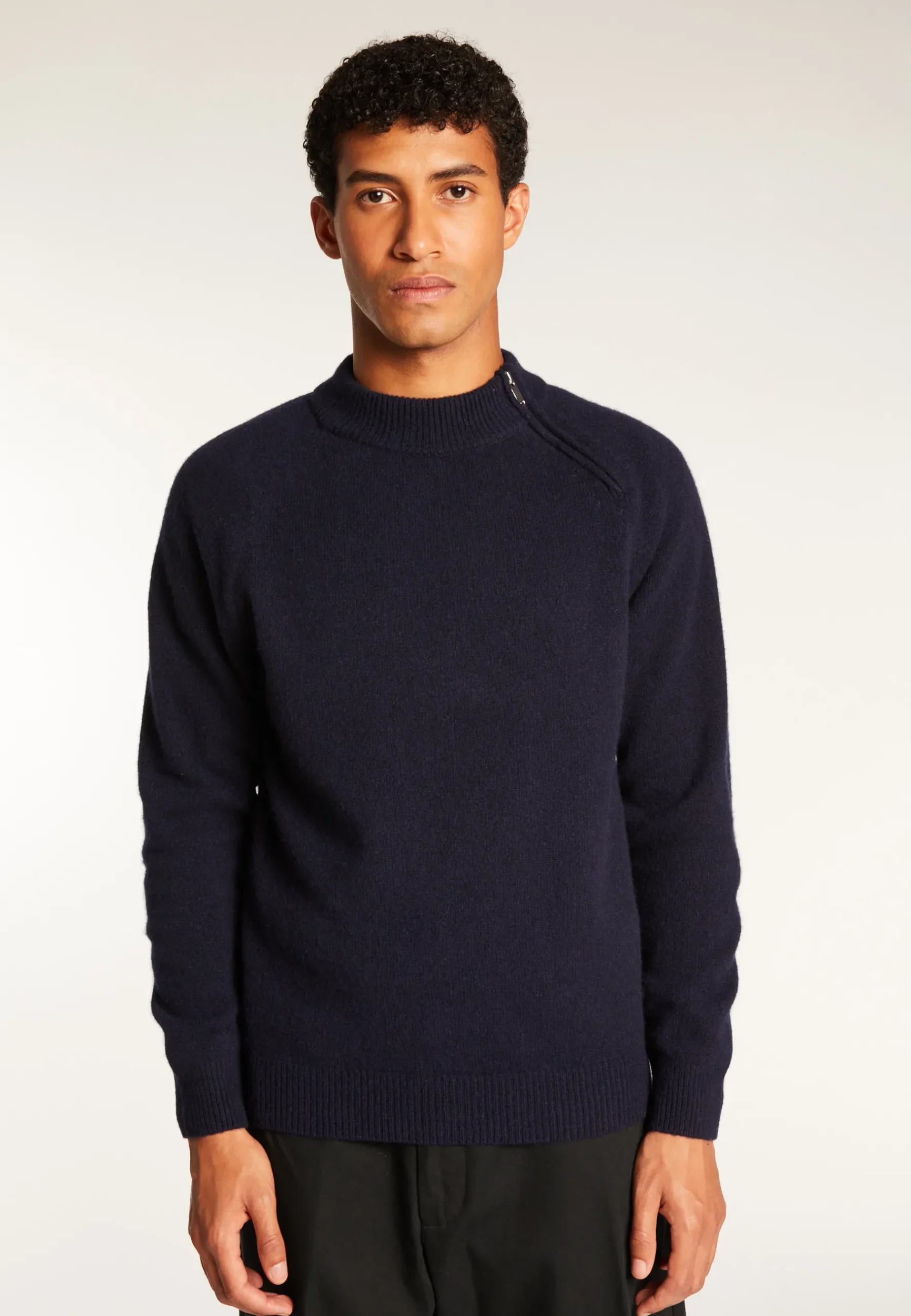 Montagut Pulls-Pull col rond zip épaule en cachemire mélangé - Tiam 05-Bleu marine