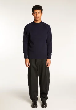 Montagut Pulls-Pull col rond zip épaule en cachemire mélangé - Tiam 05-Bleu marine