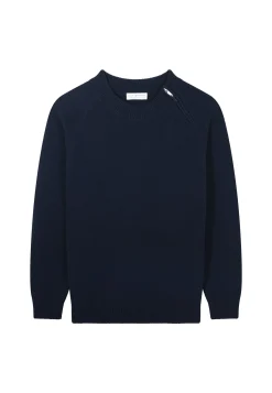 Montagut Pulls-Pull col rond zip épaule en cachemire mélangé - Tiam 05-Bleu marine