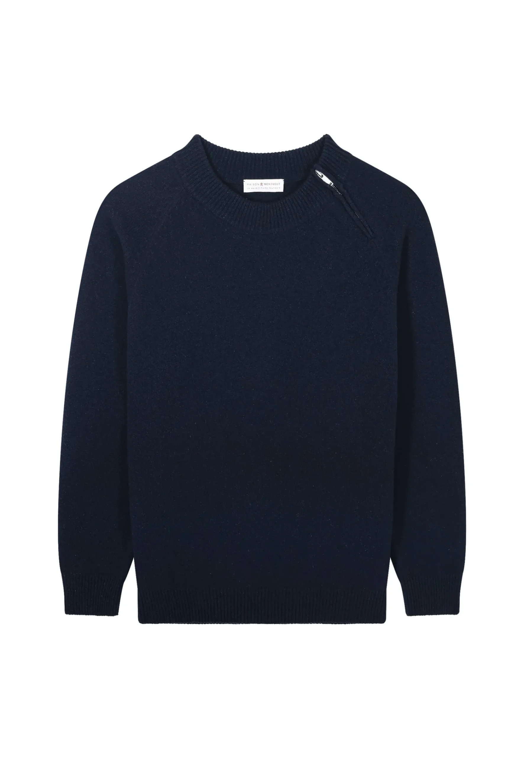 Montagut Pulls-Pull col rond zip épaule en cachemire mélangé - Tiam 05-Bleu marine