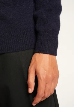 Montagut Pulls-Pull col rond zip épaule en cachemire mélangé - Tiam 05-Bleu marine