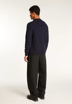 Montagut Pulls-Pull col rond zip épaule en cachemire mélangé - Tiam 05-Bleu marine