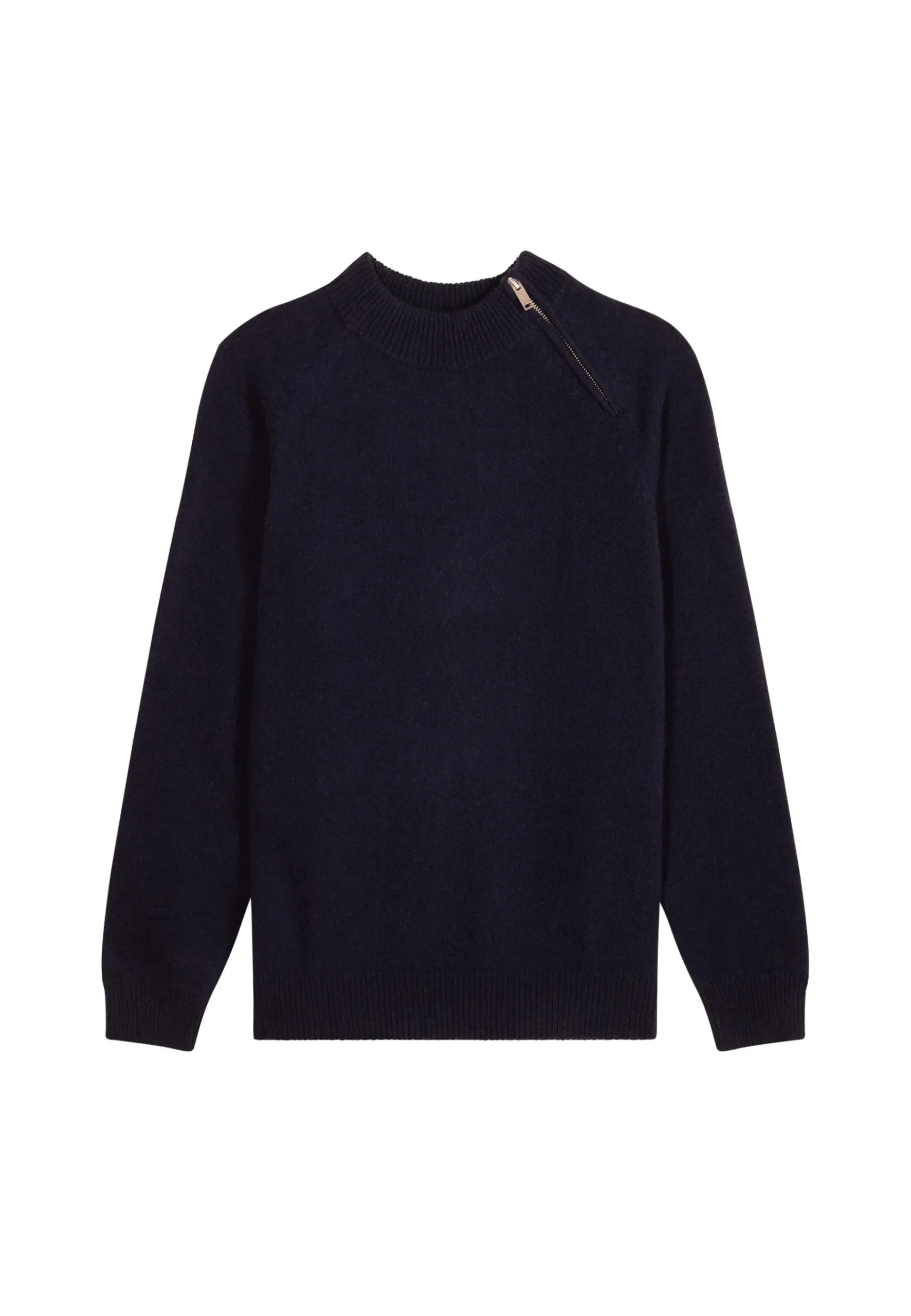 Montagut Pulls-Pull col rond zip épaule en cachemire mélangé - Tiam 05-Bleu marine