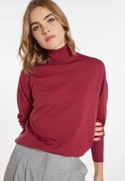 Montagut Les Incontournables-Pull col roulé à fentes laine mérinos - Amy 51-Bordeaux