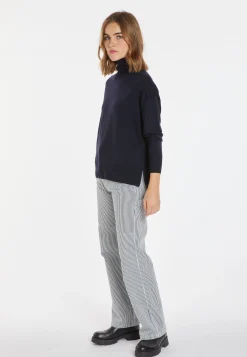 Montagut Les Incontournables-Pull col roulé à fentes laine mérinos - Amy 05-Bleu marine