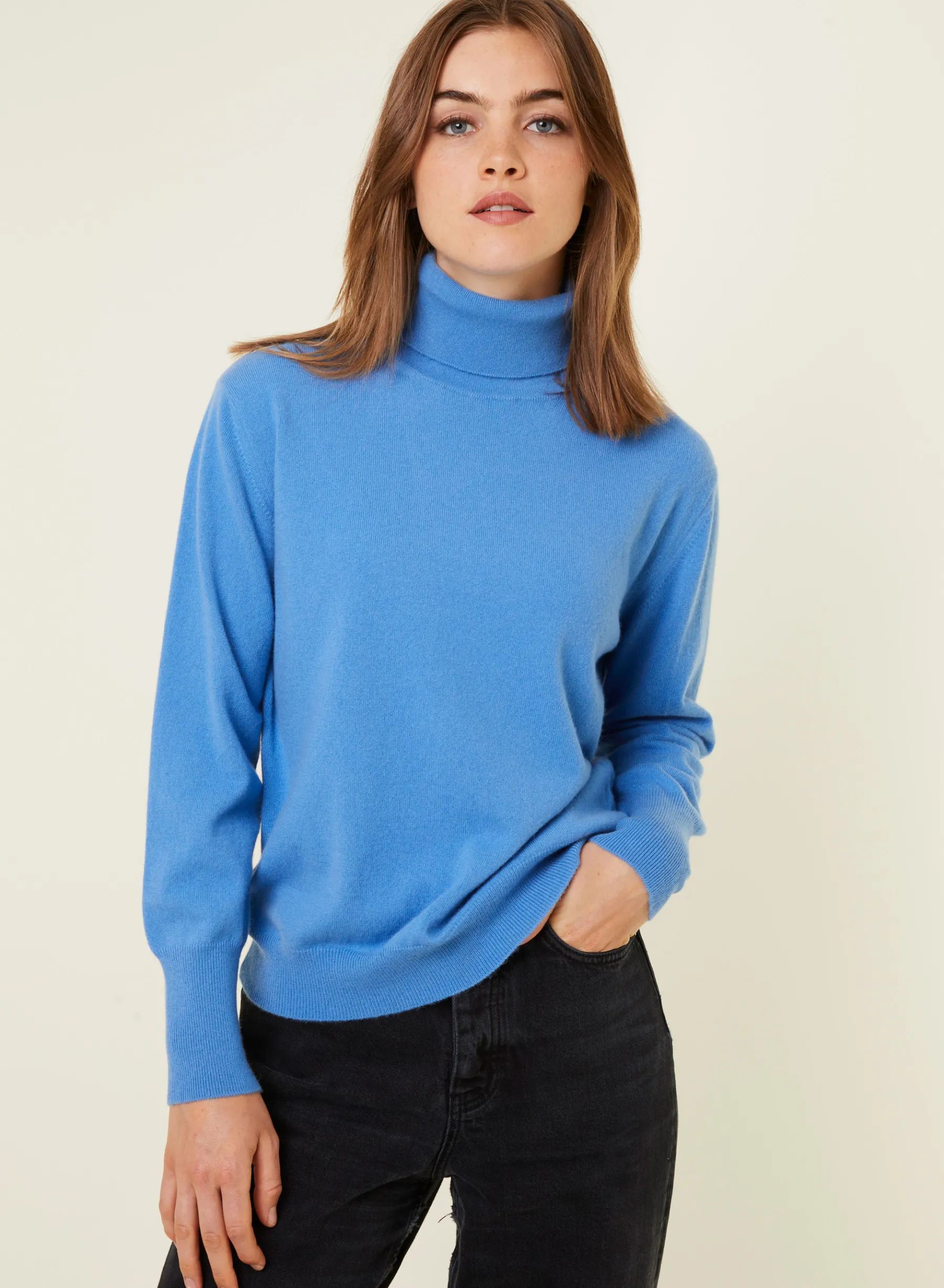 Montagut Les Incontournables-Pull col roulé en cachemire - Anabelle 06-Bleu moyen