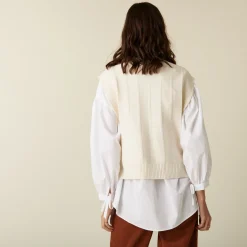 Montagut Pulls-Pull col roulé sans manches en laine mérinos - Claudia 82-Ecru